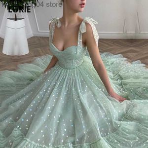 Robes de soirée paillettes robes de bal menthe vert bretelles réglables brillant amour tulle thé longueur arabe mariage fête robe de graduation 2021 T230502