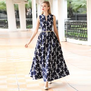 Robes de fête de bonne qualité Femmes décontractées Summer longue robe maxi pour fille mode élégant floral jacquard sans manches en V