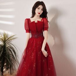 Robes de soirée Magnifique robe de bal bordeaux élégante perlée longue soirée Dre 220823