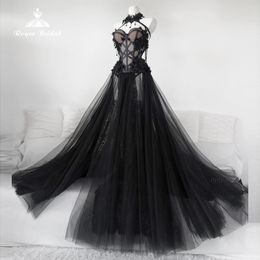 Feestjurken Gothic Black Long Wedding Jurk 2023 Sexy bruidsjurk Vestidos de novia tule jurken Problemen plus size vestidos 230328