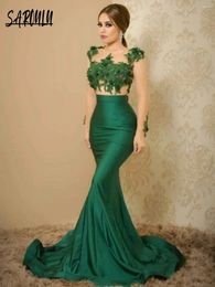 Robes de fête Green Classic O Neck Soirée Robe Elegant Appliques Sirène Bride Robe Modern Bridal Vestidos de Novia