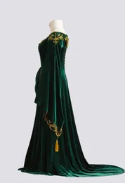 Feestjurken Groen fluwelen gala met lange mouwen Vintage Elven Lace-up Fantasy Fairy LARP-kleding Ren Faire-avondjurk