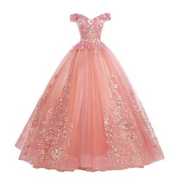 Feestjurken Gryffon Quinceanera Sweet Prom Dress Luxe Kant Off Schouder Baljurk 16 Kleuren Vestidos Plus Size 230505