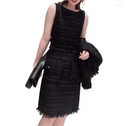 Feestjurken met de hand breaked kleine pailletten zwarte jurk Vestidos de mujer elegante elegante elegantes vestido preto decote
