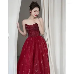 Robes de fête HARAJPEE Red Svening Sling Toast Dress Bride Wedding Return Door Engagement Banquet Femmes Français Chic Vestido