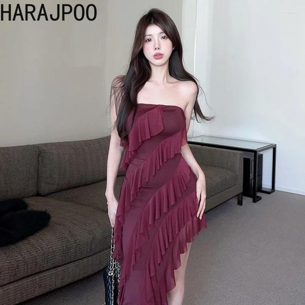 Vestidos de fiesta Harajpoo Coreano 2024 Sexy Un hombro Vestido sin tirantes Irregular High Slit Piernas expuestas Slim Fit Banquet Lady Vestidos