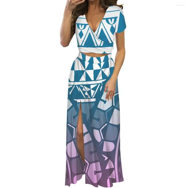 Robes de soirée HYCOOL-robe tropicale pour femmes, imprimé bleu Tribal, Sexy, col en v, manches courtes, élégante, Style de cérémonie, été 2023