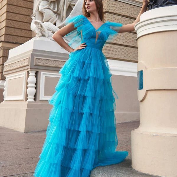 Robes de soirée robe de bal bleu glace longue robe de bal longueur au sol demoiselle d'honneur luxuriante Tulle pour les femmes robe de soirée de mariage