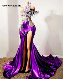 Robes de fête en glace brillante scintillant en cristal perle violette haute fente robe de bal sirène dames pour une occasion spéciale sexy