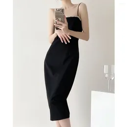 Feestjurken Ince Black Off Shoulder Dress voor vrouwen in zomer 2024 Franse stijl High-End Niche Design Slip