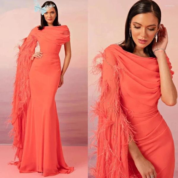 Vestidos de fiesta Indigo Night Boat Neck Mermaid Feathers Fashion Elegant Dress Dress Formal Vestidos para mujeres yd