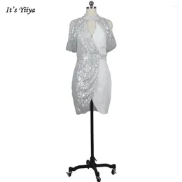 Robes de fête c'est yiiya soir paillettes blanches à col haut à collier haut de gamme au-dessus du genou sirène plus taille femme robe formelle k037