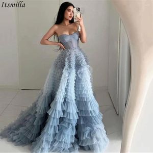 Des robes de fête Itsmilla Sweetheart Frilled Prom Prom Tulle Longue soirée avec corset à lacets semi-transparent robes princesse 2024