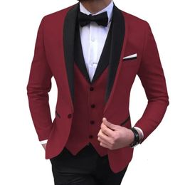 Feestjurken Jacket PantsVest Fashion Suits for Men Slim Fit Casual Male Blazer Formele gelegenheid Homme kostuum 240407