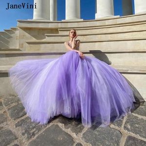 Feestjurken Janevini Lilac Princess Puffy Prom 2024 Sexy Deep V Neck Beading Tule Ball Jurk Long Train Pageant -jurken Backless