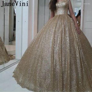 Robes de fête Janevini Sparkle Gold Ball Ball Plus taille Prom Sweetheart Big Back Back Sweep Train Dubaï Luxury Robes de soirée