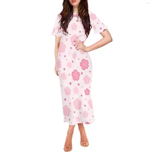 Robes de soirée Design de fleurs de cerisier japonais imprimé robe de style hawaïen décontracté manches lotus courtes femmes