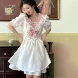 Robes de soirée Japonais Kawaii Sweet JK Robe Femmes Mode Fille Lolita Rose Arc Dentelle Col Marin Manches Bouffantes Mignon Été Quotidien Casual