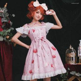 Feestjurken Japanse Prinses Zoete Lolita Jurk Retro Kant Strik Kruis Bandage Afdrukken Victoriaanse Kawaii Meisje Gothic Op Cos