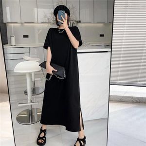 Robes de fête de style japonais à manches courtes ouvertes Split chic Bureau de robe d'été noir