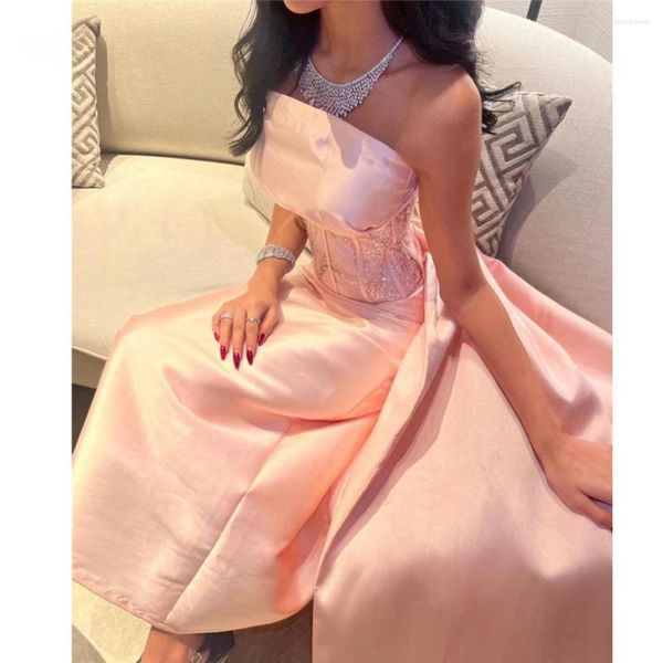 Robes de soirée Jiayigong sans bretelles bébé rose satin bal saoudien corset brillant paillettes dubaï 2024 robes de soirée forme