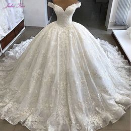 Robes de fête Julia Kui luxe magnifique mariage de robe de bal à côté de l'épaule princesse avec robe de train de train 230328