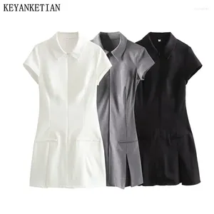 Robes de soirée Keyanketian 2024 Lancement Sporty Zipper Slim Manches courtes Mini Été Large Plissé Patchwork Embellit Robe