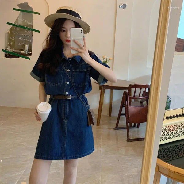 Robes de fête coréenne Fashion Bleu Denim Robe courte pour femmes jeans fille vêtements streetwear Summer Spring Casual Clothing