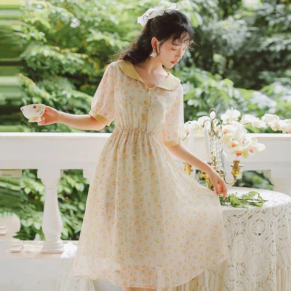 Vestidos de fiesta Moda coreana Verano Elegante Botón Hasta Vestido largo para mujer Chica Midi Vintage Kawaii Lindo Cottagecore Ropa de cumpleaños