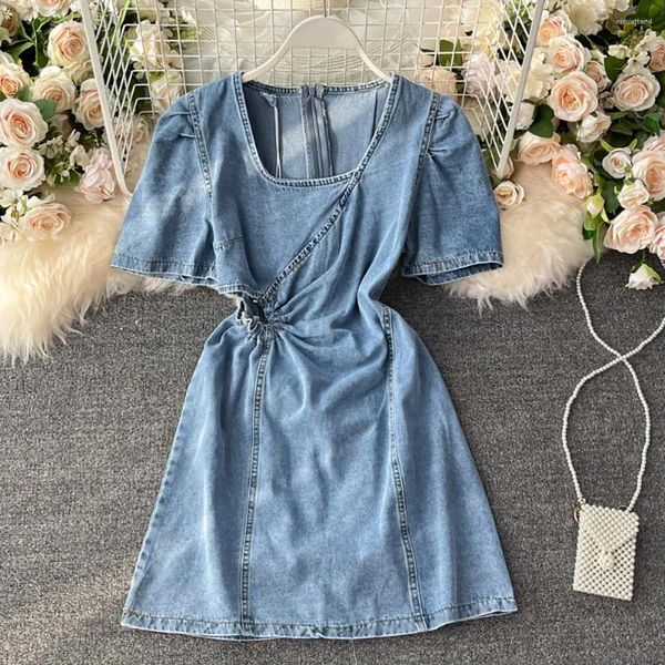 Robes de soirée Style coréen Femmes Slim Denim Dresss Streetwear 2023 Mode d'été Taille haute évider Col carré Femme Jeans Robe