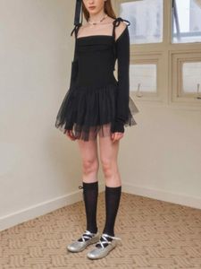 Feestjurken Korobov Balletstijl Halter Top Korte Meisje Lente/Zomer Mesh Lace Up Hoge Taille Gezwollen Kleine Zwarte jurk