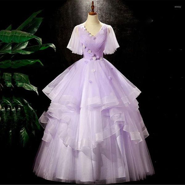 Robes de soirée KSDN magnifique robe de soirée violette à manches courtes chérie robe de bal longueur de plancher fleur événement spécial luxe jolies femmes