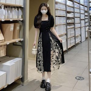 Feestjurken kanten tule bloemenjurk Koreaanse mode korte mouw elegant casual voor dames sprookjesmidi zomerkleding