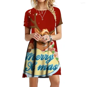 Robes de soirée dames noël mignon personnalité motif d'élan Kawaii imprimé à manches courtes robe pour femmes vêtements de mode décontractés