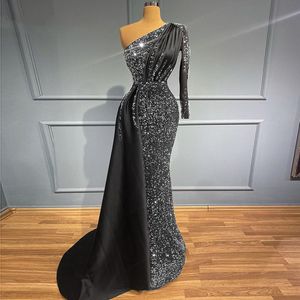 Feestjurken damesavond pailletten een schouder lange elegante bruiloft zeemeermin prom 230208