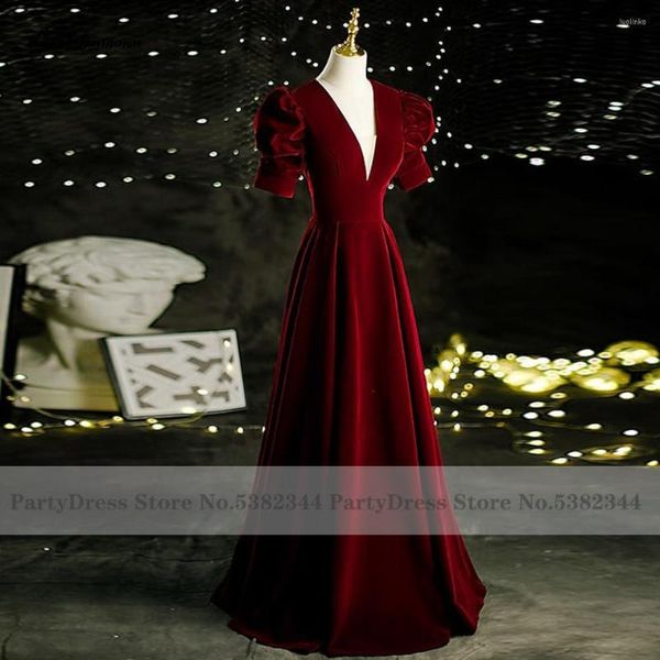 Vestidos de fiesta Lakshmigown Elegante Borgoña Vestido de noche largo Cuello en V 2023 Bata Noche Cena Vestidos de baile Damas de honor