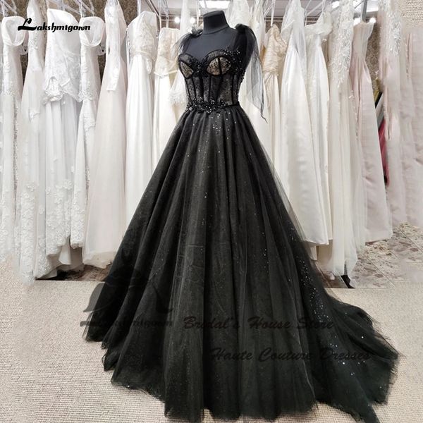 Robes de fête Lakshmigown paillettes gothiques de mariage en corset noir lacet en arrière 2023 Robe réception des femmes scintillantes pour la robe de mariée 230328