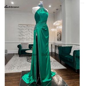 Robes de fête lakshmigown sexy backless green satin long robe de soirée robes de soirée 2024 vestidos cristal sirène femmes bal