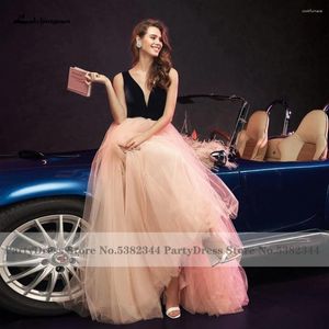 Vestidos de fiesta Lakshmigown Simple Blush Pink Tulle para mujeres Prom 2024 Robo en V.