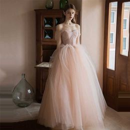 Feestjurken lamya luxueuze roze lange tule prom jurken van de schouder lieverd kralen avondjurk aangepaste vestido de noiva 220923