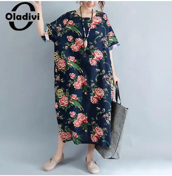 Robes de fête de grande taille pour femmes vêtements d'été imprimement floral robe en lin femelle femelle robe oversize vestidio stk 8866