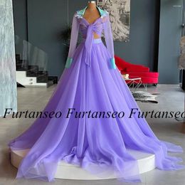 Robes de fête Lavande Prom crop top sexy robe de soirée à manches longues de haute qualité fleurs une ligne vestidos de fiesta noche