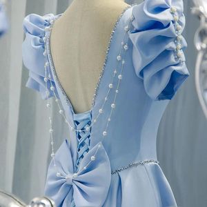 Robes de fête bleu clair long sueur dame fille femme princesse de demoiselle d'honneur Banquet de promotion