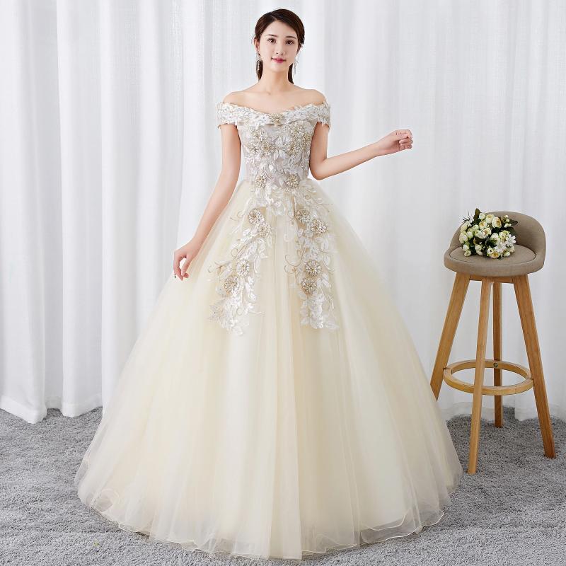 Party Dresses Light Champone Sweat Long Off Shoulder Lady Girl Women Princess Bridesmaid Banquet Prom Dress Gown