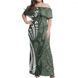 Robes de fête Robe de banquet de design vert clair Polynésien Samoa Impression de grande taille sexy épaule pour femmes vêtements d'été