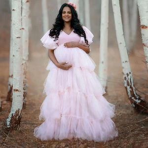 Robes de fête maternité rose clair pour femme illusion sans manches