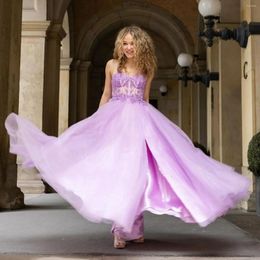 Robes de fête Soirée violette légère pour femme 2024 Une ligne chérie longue robe de bal Spaghetti bretelles Appliques en dentelle Vestidos de Gala