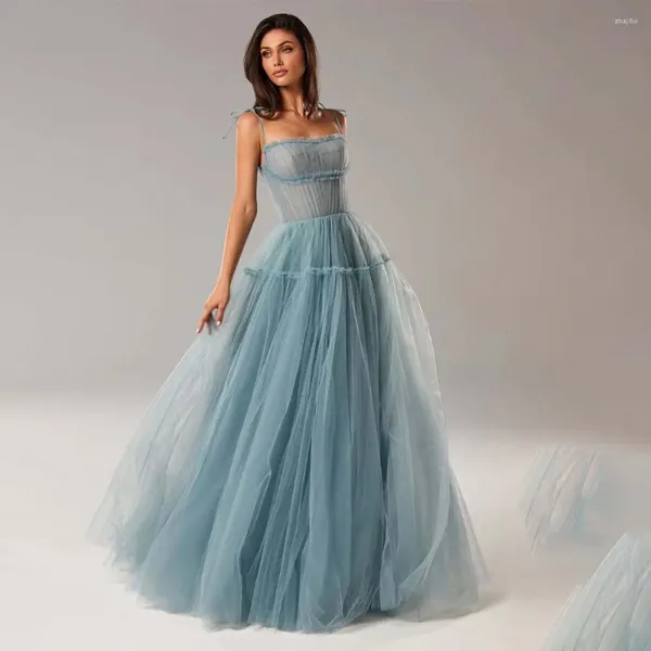 Robes de soirée longues bretelles spaghetti bleu glace tulle une ligne bal formel cultivé 2024 soirée fille mode