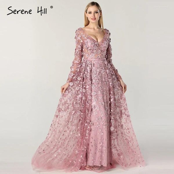 Robes de fête à manches longues sirène avec capuchon en V en V en V appliques mode sexy robe formelle 2024 Serene Hill LA6521