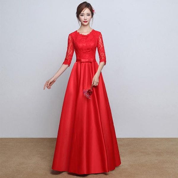 Vestidos de fiesta Vestido largo tradicional chino Rojo Sexy Cheongsam Vestido de noche Cuello redondo Qipao Verano Elegante Vestidos De Festa